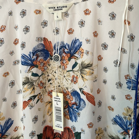 NWT Max Studio London Women's Kimono XS or L, Floral Print Orange Navy Cream. - Picture 6 of 6
